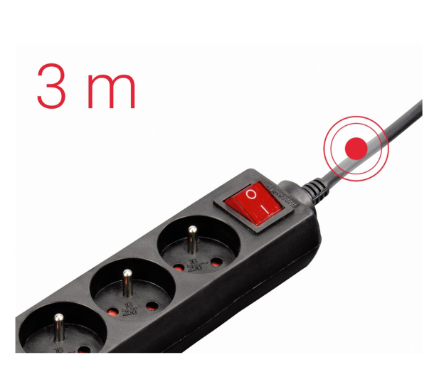 HAMA Listwa zasilająca Standard 3gn, 3m, czarna - 1416391 - zdjęcie 4
